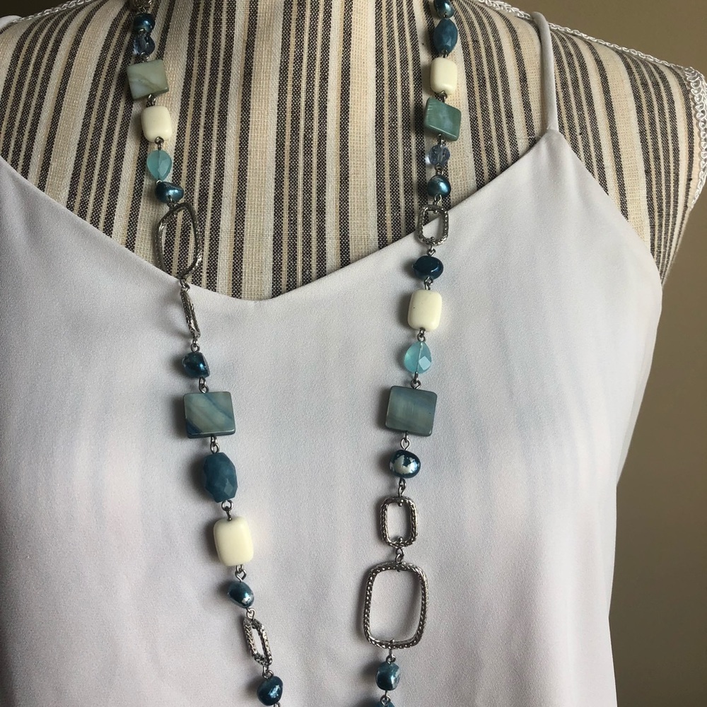 Long necklace with matching earrings